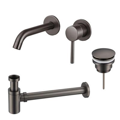 Fortifura Calvi Wastafelkraanset - inbouw wastafelkraan - klikwaste plug - verlaagde design sifon - Geborsteld Gunmetal PVD SW766534/SW767288/SW767295