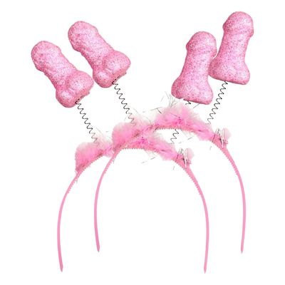 Diadeem/tiara met piemels - 2x - roze - plastic - L22 cm - bewegende piemels Diadeem/tiara met piemels - 2x - roze - plastic - L22 cm - bewegende piemels