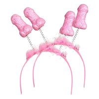 Diadeem/tiara met piemels - 2x - roze - plastic - L22 cm - bewegende piemels - thumbnail