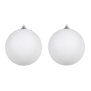 2x Witte grote kerstballen met glitter kunststof 18 cm