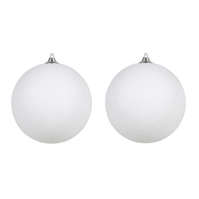 2x Witte grote kerstballen met glitter kunststof 18 cm