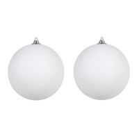 2x Witte grote kerstballen met glitter kunststof 18 cm - thumbnail