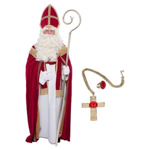 Sinterklaas kostuum - inclusief ring en kruis ketting met rode steen