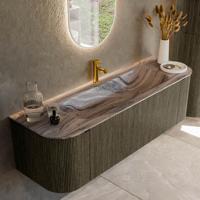 Badmeubel Mondiaz Kurve-Dlux | 150 cm | Meubelkleur Shadow | Wastafelkleur Sombra | Solid surface | Wasbak midden spoelbak | 1 kraangat