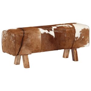 Bankje 110x30x45 cm echt geitenleer bruin en wit