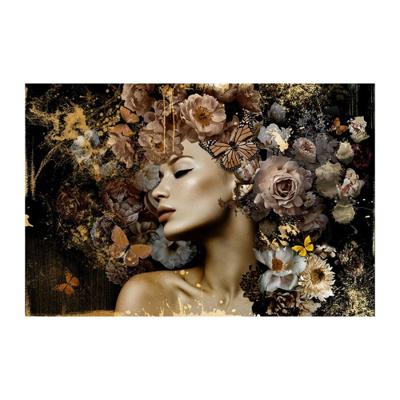 Glasschilderij - Vrouw Met Bloemen - 110 x 160 cm Glasschilderij - Vrouw Met Bloemen - 110 x 160 cm