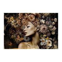 Glasschilderij - Vrouw Met Bloemen - 110 x 160 cm