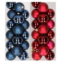 32x stuks kunststof kerstballen mix van donkerblauw en donkerrood 4 cm   -