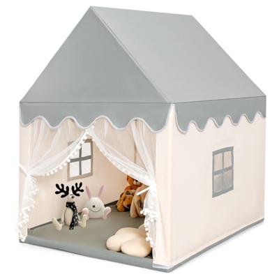 Kinder Speelhuis Stevige Speeltent Groot Speelhuis met Stevig Houten Frame & Katoenen Mat Echt Huis Binnen Sprookjestent met Deur & Ramen