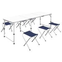 Campingtafel in hoogte verstelbaar met 6 krukken 180x60 cm - thumbnail