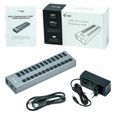 USB-HUB i-Tec U3CHARGEHUB13 Grijs 60 W