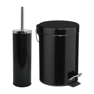 MSV Badkamer accessoires set - zwart - metaal - pedaalemmer 3L en toiletborstel in houder