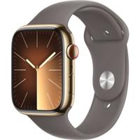 Apple Watch 9 Cell 45mm goud rvs Ton sportband M/L