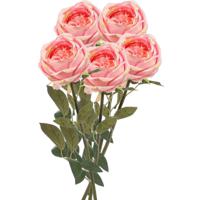 Kunstbloem roos Joelle - 5x - roze - 65 cm - decoratie bloemen - thumbnail