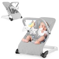 Baby Wipstoeltje Opvouwbare Babyschommel met 5-Punts Veiligheidsharnas Afneembare Stoffen Hoes en Speelgoedbeugel Grijs