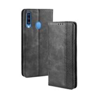 Voor Galaxy A20s magnetische Buckle retro Crazy Horse textuur horizontale Flip leergeval met houder & kaartsleuven & fotolijstjes (zwart)