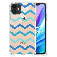Apple iPhone 11 Doorzichtige Silicone Hoesje Zigzag Blauw
