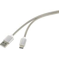 Renkforce USB-kabel USB 2.0 USB-A stekker, USB-C stekker 0.50 m Zilver Kabelmantel van RVS RF-4888674