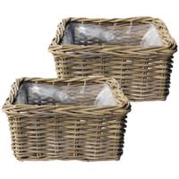 VD Leeden Opbergmand Klassiek - 2x - bruin - 30 x 30 x 15 cm - rotan - gevlochten riet