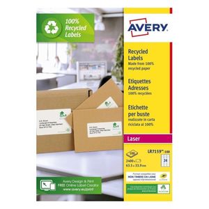 Etiket Avery LR7159-100 33.9x63.5mm recycled wit 2400stuks
