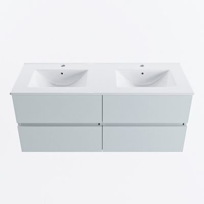 MONDIAZ VICA 120cm badmeubel onderkast Clay 4 lades. Wastafel DENIA dubbel 2 kraangaten, kleur Glanzend Wit.