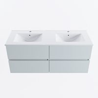 MONDIAZ VICA 120cm badmeubel onderkast Clay 4 lades. Wastafel DENIA dubbel 2 kraangaten, kleur Glanzend Wit.