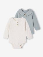 Set van 2 body's voor pasgeborenen met overhemdkraag en tuniekkraag gemêleerd beige