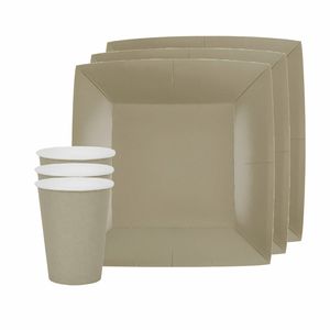 Santex 10x taart/gebak bordjes en bekertjes - taupe/beige - Feestbordjes