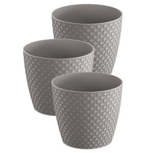 3x stuks orient stijl plantenpot/bloempot kunststof dia 22 cm en hoogte 19 cm steengrijs