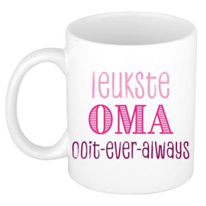 Cadeau koffie/thee mok voor Oma - roze - de leukste Oma - keramiek - 300 ml