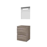 Basic-Line Economic 46 Badkamermeubelset - 50 x 46 cm - Greeploos - 2 Lades - Wastafelblad - Spiegel met LED Verlichting - Scotch Oak