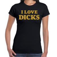 Foute party t-shirt dames - I love dicks - zwart - glitter goud - carnaval/themafeest - thumbnail