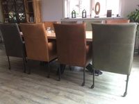 Set van 8 leren eetkamerstoelen - met wieltjes en hoge rug - bruin leer - Echt leer, Modern, ontdek de vele Leersoorten en Kleuren bij ShopX