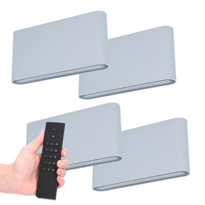 Set van 4 LED Wandlampen Dallas M - Grijs - 12 Watt 660 lumen - 3000K warm wit - Up & Down light - IP54 waterdicht - Incl. dimmer met afstandsbediening - Binnen & Buiten