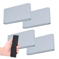 Set van 4 LED Wandlampen Dallas M - Grijs - 12 Watt 660 lumen - 3000K warm wit - Up & Down light - IP54 waterdicht - Incl. dimmer met afstandsbediening - Binnen & Buiten
