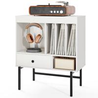 Moderne Platenspelerstandaard Vinylkast met Albumhouders en Lade Bijzetkast Wit