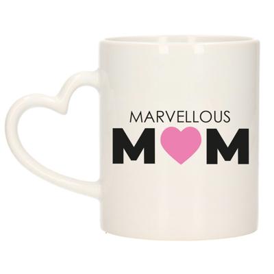 Cadeau koffie/thee mok voor Mama - wit - marvellous Mama - keramiek - 300 ml - Moederdag