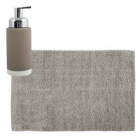 MSV badkamer droogloop mat/tapijt - 40 x 60 cm - met zelfde kleur zeeppompje 275 ml - beige - Badmatjes - thumbnail