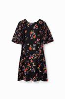Korte jurk met bloemen - BLACK - S
