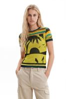 Gebreid T-shirt met landschap - YELLOW - XL