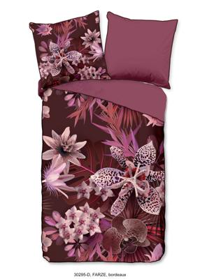 Descanso Dekbedovertrek "bloemen" - Bordeaux - (135x200 cm) - Biologisch Katoen satijn