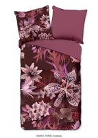 Descanso Dekbedovertrek "bloemen" - Bordeaux - (135x200 cm) - Biologisch Katoen satijn
