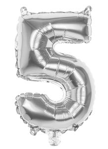 Folieballon zilver cijfer &apos;5&apos; 36cm
