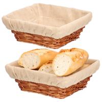 Kipit Broodmandje met stof - 2x - riet/canvas - bruin - 23 x 9 cm - landelijke stijl - Broodjes serv