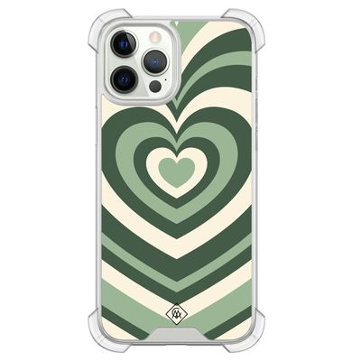 iPhone 12 (Pro) siliconen shockproof hoesje - Groen hart swirl