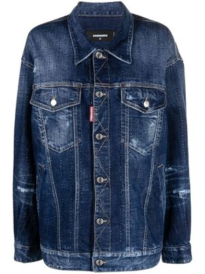 DSQUARED2 veste oversize en jean à design strassé - Bleu