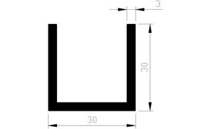 U-profiel alu brute 30x30x30x3mm (3mtr)