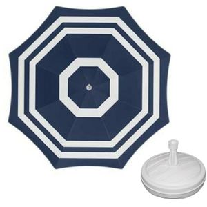 Parasol - blauw/wit - D160 cm - incl. draagtas - parasolvoet - 42 cm