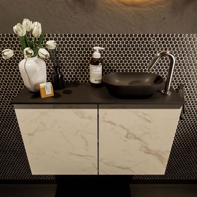 Mondiaz Fowy toiletmeubel 80cm Carrara met blad en waskom urban rechts 1 kraangat