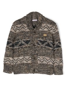 Dolce & Gabbana Kids cardigan en maille intarsia à plaque logo - Tons neutres